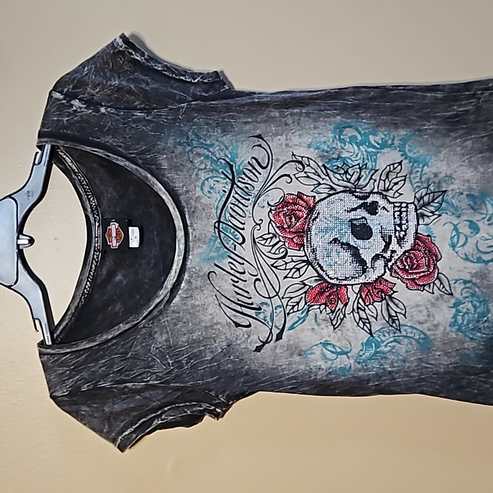 Harley-Davidson Rhinestone Skull T-Shirt - Picture 4 of 8